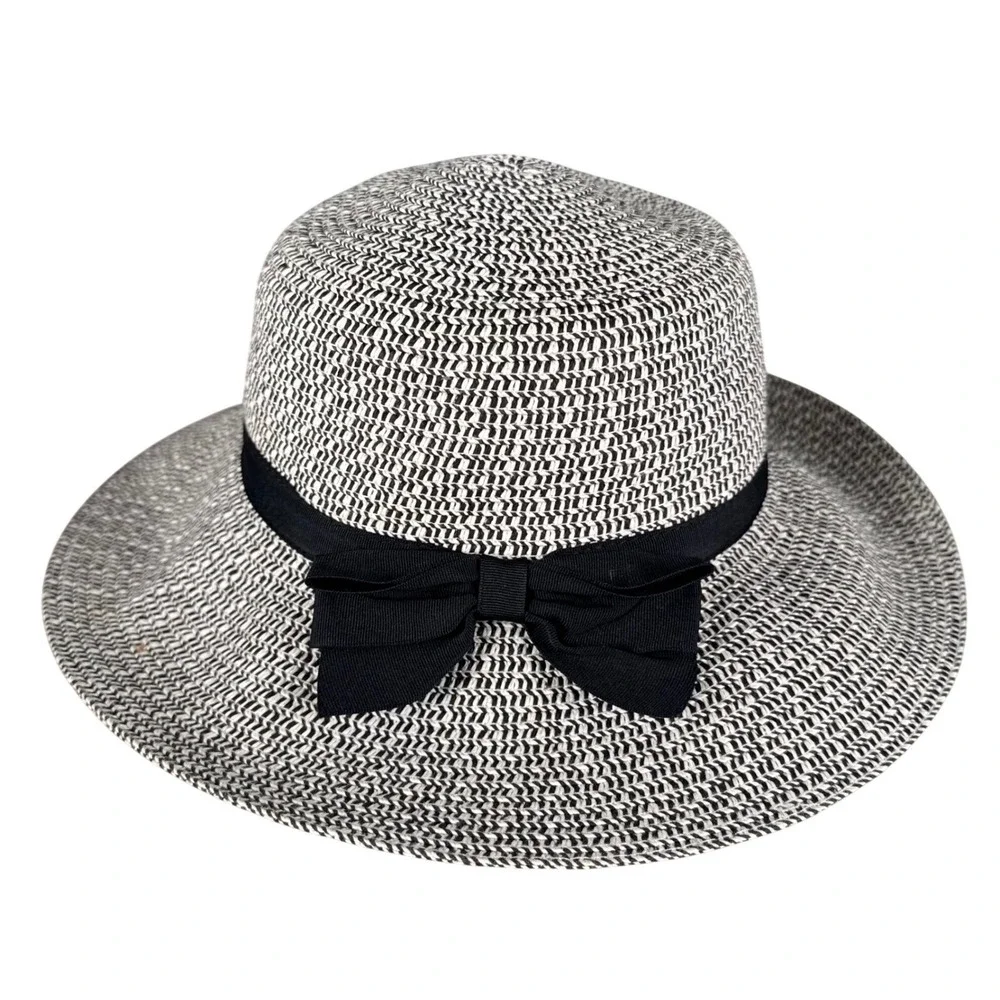 Janie and Jack Girls Black White Woven Straw Sun‎ Hat with Bow Size 2T-3